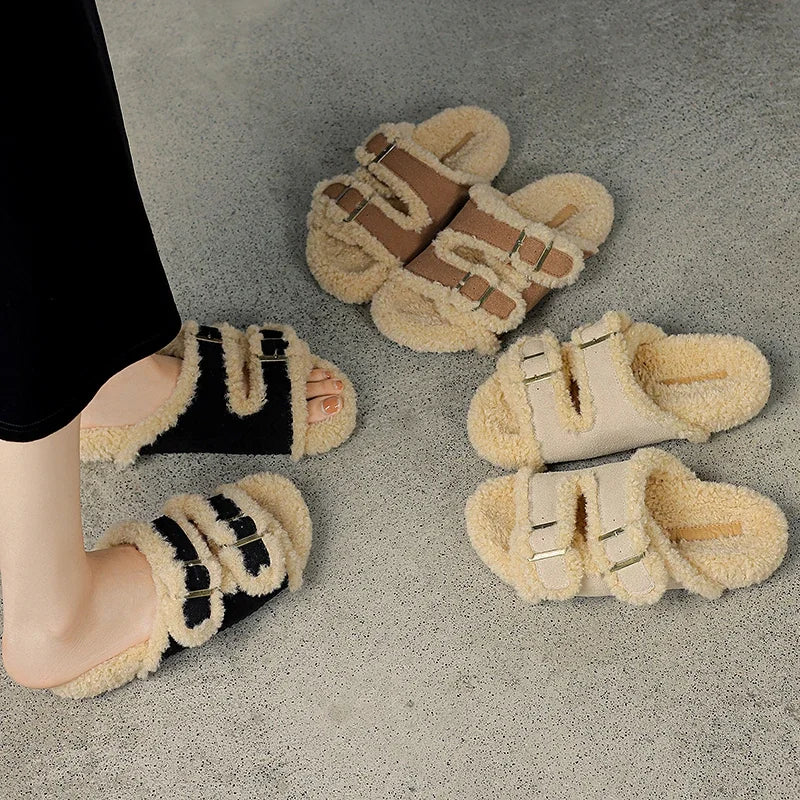 Luxe Wool Buckle Sandals